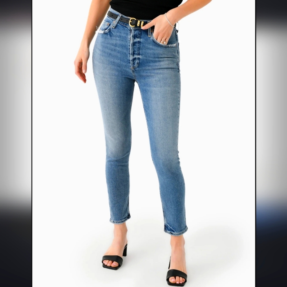 Agolde NWT NICO High Rise Slim Fit Button Fly Jeans In Blame Size 32